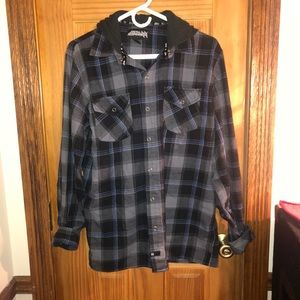 Hart and Huntington Plaid Hooded Button Up Shirt